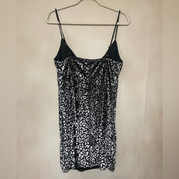 Blue Blush size L burnout velvet silver black animal print spaghetti strap dress - Picture 3 of 6